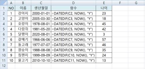 엑셀 DATEDIF 함수